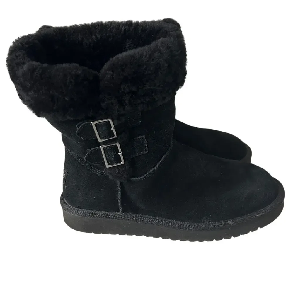 Koolaburra/ Ugg Women's Sulana Suede Short Boot with Buckles Black Sz 7 Faux Fur
